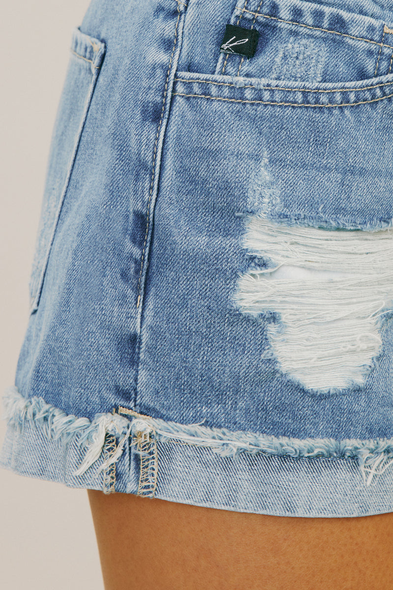 Beren Mid Rise Distressed Shorts