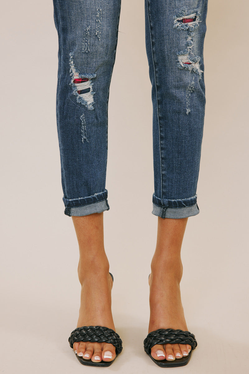 Coco Mid Rise Patched Ankle Skinny Jeans