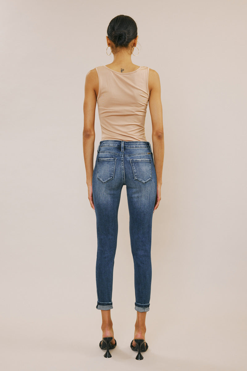 Coco Mid Rise Patched Ankle Skinny Jeans
