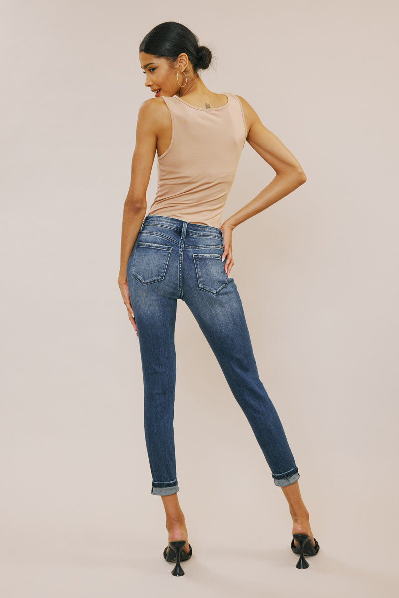 Coco Mid Rise Patched Ankle Skinny Jeans
