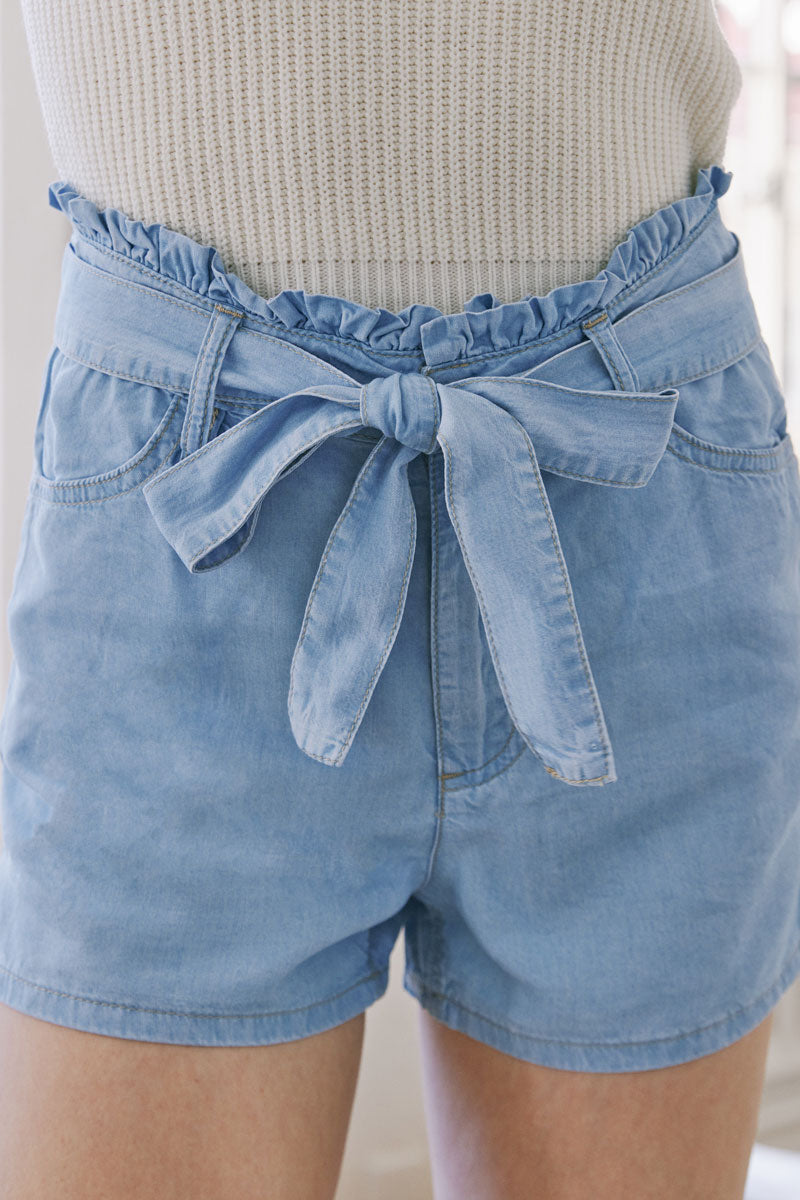 Asher Ultra High Rise Belted Paper-Bag Shorts