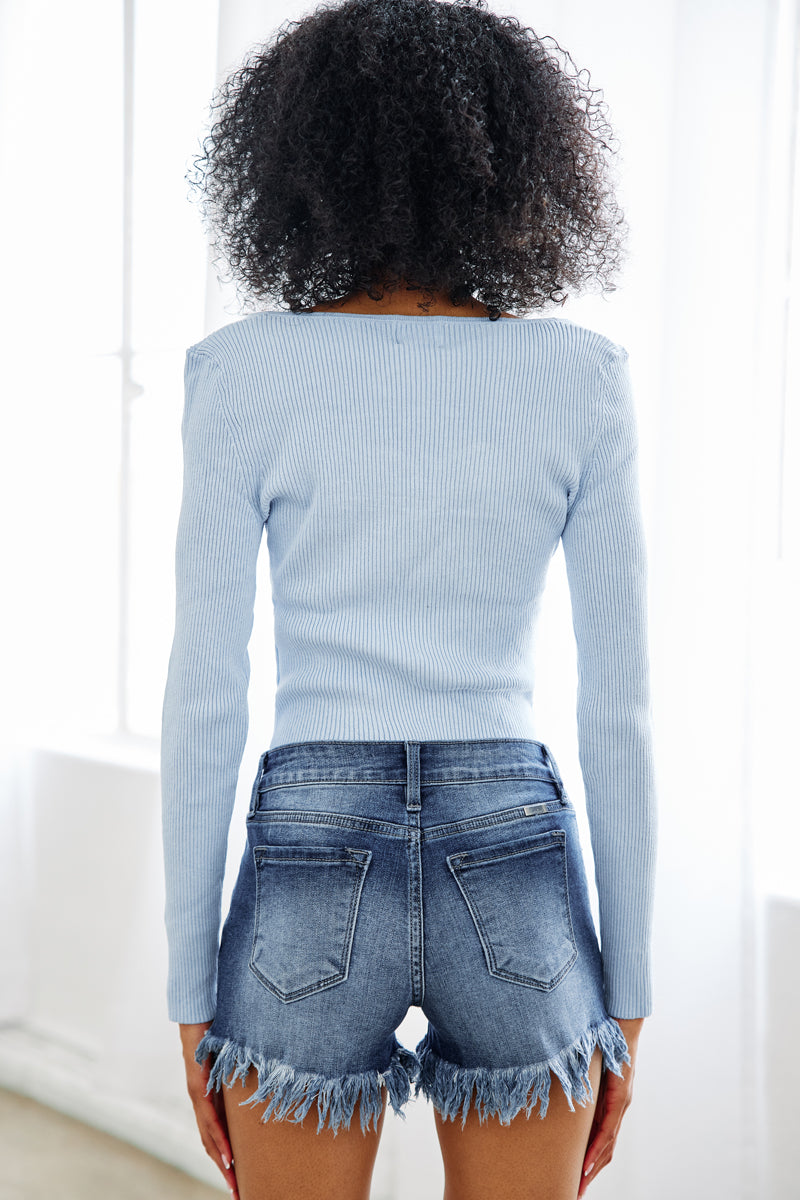 Luca Mid Rise Fray Hem Shorts
