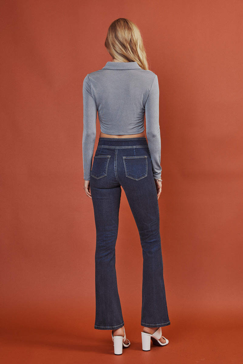 Seren High Rise Exposed Button Bootcut Jeans