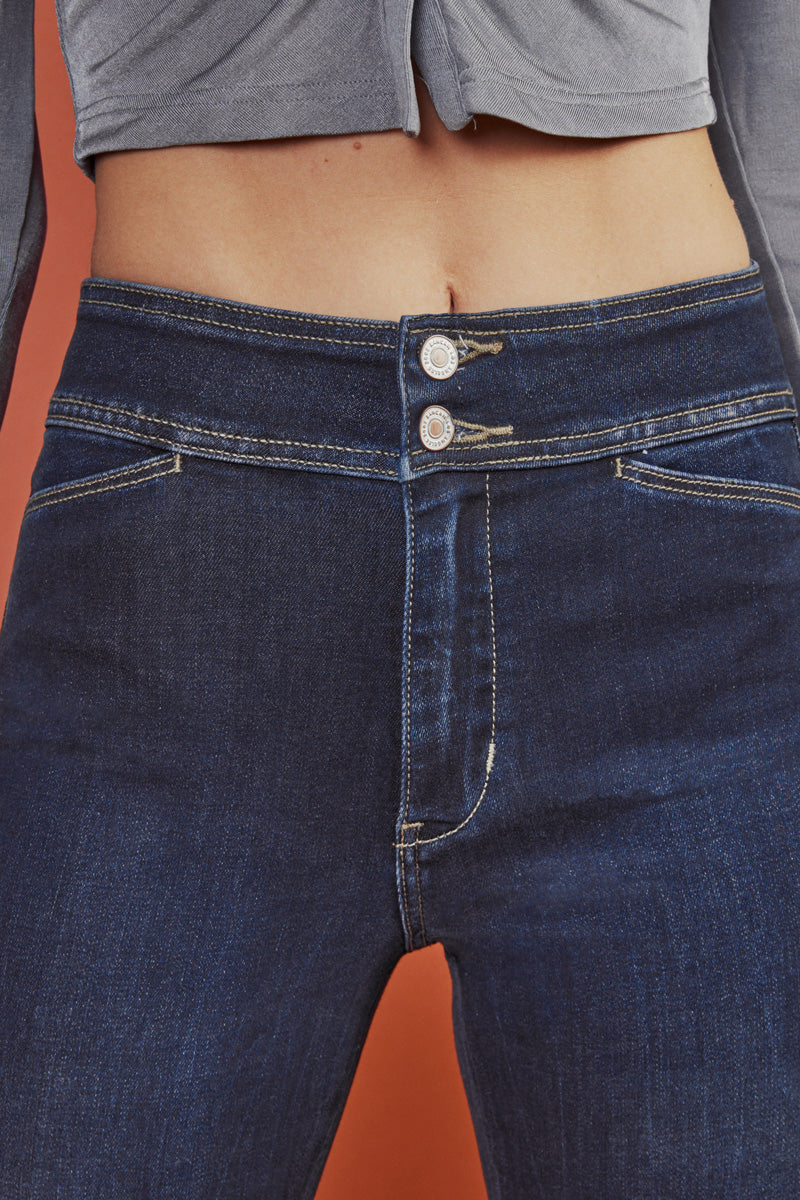 Seren High Rise Exposed Button Bootcut Jeans