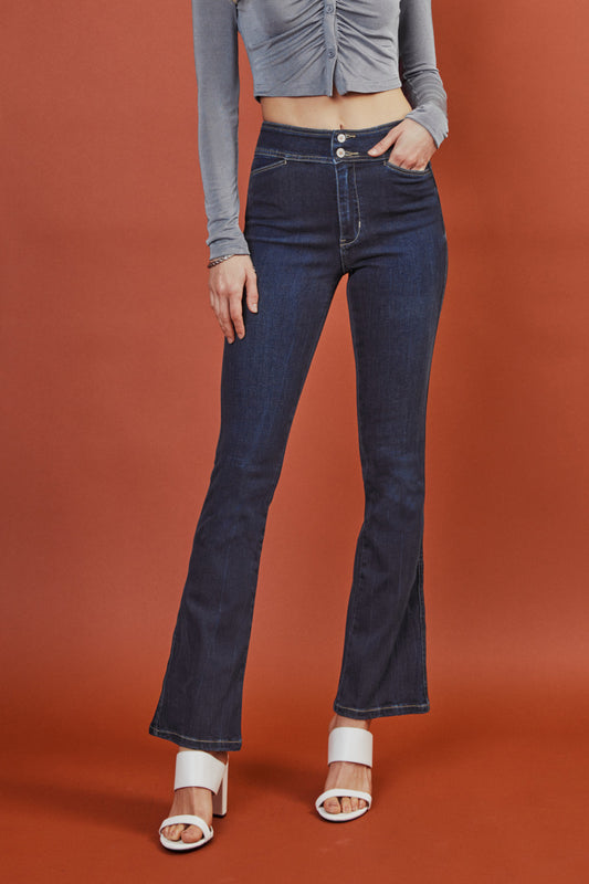 Seren High Rise Exposed Button Bootcut Jeans